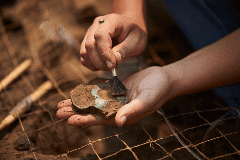 Conservation of ancient stone artifacts using delicate cleaning techniques.