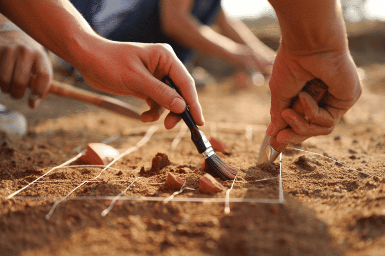 Group working together on a team-building activity outdoors.