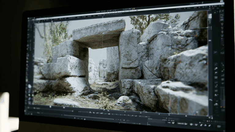 Close-up of ancient stone ruins at Odyssey Academy outdoor archaeological site.