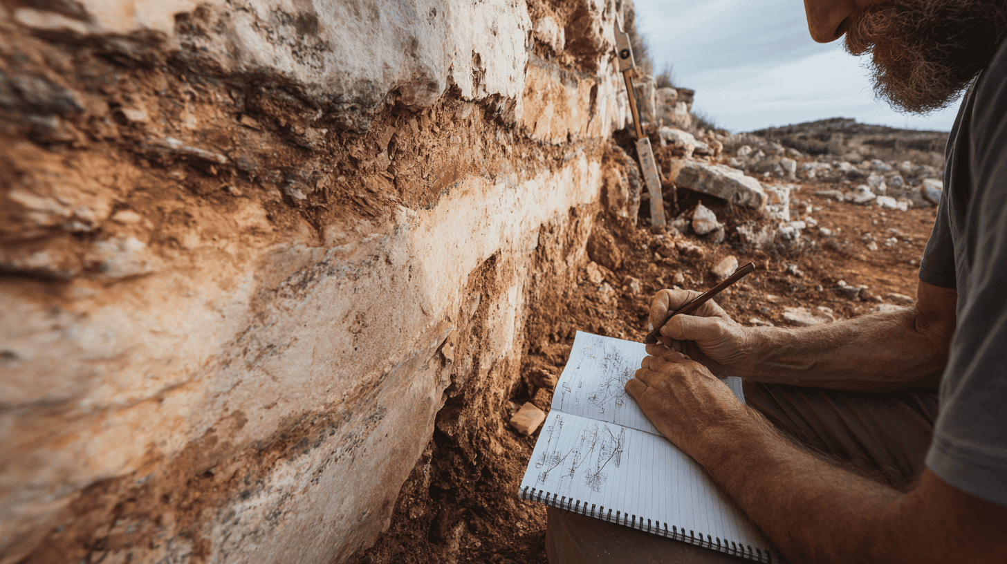Archaeologist documenting findings at Odyssey Academy archaeological site.