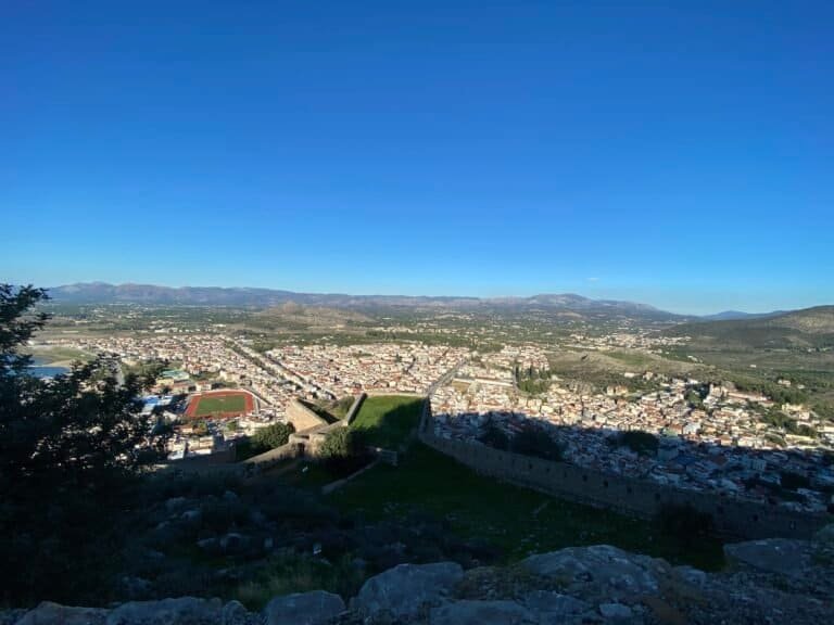 Panoramic view of the city from Odyssey Academy overlooking the landscape and historic walls.