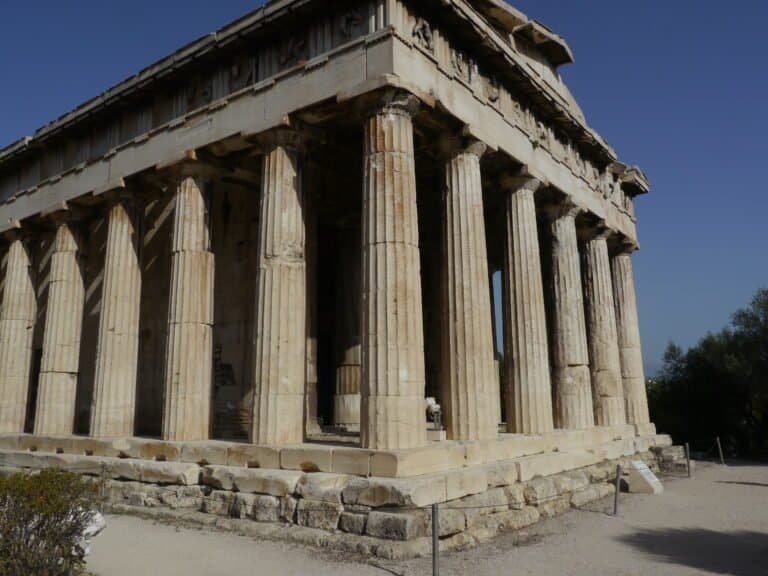 Ancient Greek temple with classical columns, symbolizing education and history at Odyssey Academy.