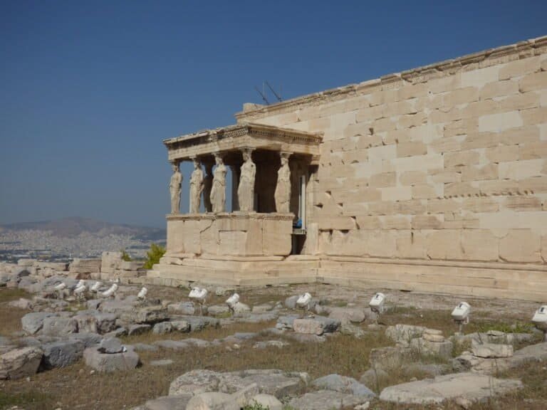 Historic Greek temple ruins at Odyssey Academy site in Greece.