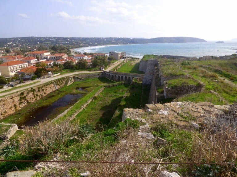 Historic coastal fortress with scenic views of the sea and surrounding landscape.