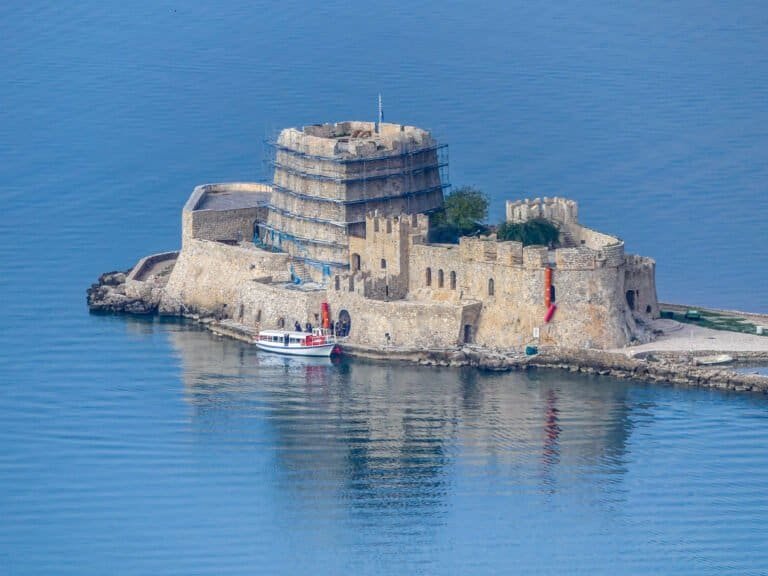 Fortress on a small island in the sea, representing historical learning.