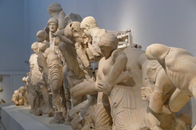 Ancient Greek sculptures exhibit detailed craftsmanship and cultural significance.